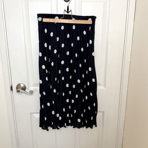 Navy Polka Dot Midi Pleated Skirt